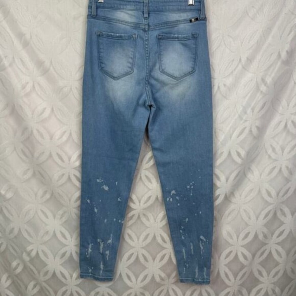 KanCan High Rise Skinny Jeans Light Wash Paint Splatter Distressed Denim Size 27 - Picture 5 of 9